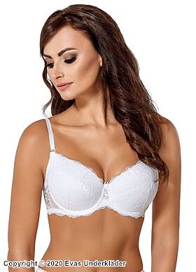 Romantisk push-up bh, blonderoverlegg, blomster, A til G-cup